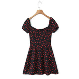 MQTIME  -  Summer new French square neck bubble sleeve short sleeved floral slim fit women's dress short skirt