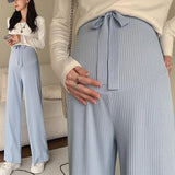 Mqtime Plus Size Maternity Pant Summer Maternity Ice Silk Pant Summer Maternity Wear Wide-leg Pant Thin Outer Wear Loose Pleated Pant