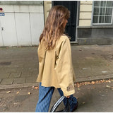  MQTIME  -  Autumn Retro Patchwork Lapel Jacket Woman Single Breasted Long Sleeved Pocket Short Coats Casual Office Lady Outwear New