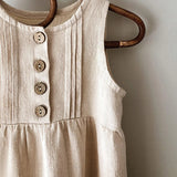 MQTIME  -  Girls Bohemian Long Maxi Linen Dress Summer New Beach Style Ruffled Casual Sleeveless Suspender Dresses TZ227