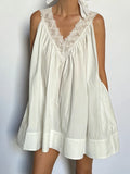 MQTIME  -  Women's Backless Sleeveless Flowy Dress, V-neck, Loose Fit, Lace Trim, Short Style, Babydoll Top, Suspender Dress, Mini Dress
