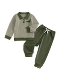 MQTIME  -  Kids Winter Outfit Set Dinosaur Embroidered Shirt with Striped Pullover and Elastic Waist Pants for Boys