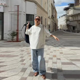 MQTIME  -  Versatile Basic White T-shirt Loose Designers Chic Crew Heart Cutout Casual Women's Tee Layered Stylish Trendy Streetwear
