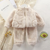  MQTIME  -   Children Fluffy Winter Suit Boys Girls Plush Thermal Sets Kids Autumn Flannel Coats+Pants 2Pcs Outfits Toddler Fleece Clothing