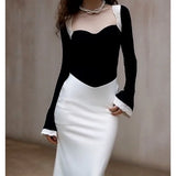 MQTIME  -  A Complete Set of Korean Deep Winter Wear High-end Rich Daughter Small Fragrance Black Lace Knitted Sweater Set.