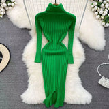MQTIME  -  Fall/Winter 2025 Women's Sexy High Neck Long Sleeve Midi Fit Hip Knitted Dress