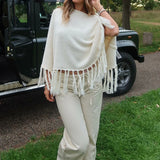 MQTIME  -  Women's Tassel Poncho Sweaters Y2K Knitted Pullover Shawl Cover Ups Lightweight Fringe Wrap Cardigan Knitwear Cape
