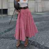 MQTIME  -  Fall Winter Pink Plaid Skirt Long Maxi A-Line Sweet Preppy Style Wool Blend Elegant Winter Skirt