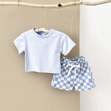 MQTIME  -  New Summer Baby Clothes Set Cute Infant Boys Solid Color T-shirt +Plaid Shorts Toddler Loose Outfit 2PCS