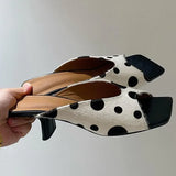  MQTIME  -  Summer Women Polka Dot Slippers Square Open Toe Wedges Heel Slip On Elegant Ladies Office Daily Party Dress Fashion Slide