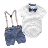 MQTIME  -  Baby Boy Clothes Summer Gentleman Birthday Suits Newborn Party Dress Soft Cotton Solid Rmper + Belt Pants Infant Toddler Set