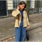  MQTIME  -  Autumn Retro Patchwork Lapel Jacket Woman Single Breasted Long Sleeved Pocket Short Coats Casual Office Lady Outwear New