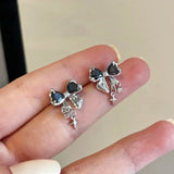 Mqtime Korean Bowknot Zircon Stud Earrings for Women Trendy Cute Pink Crystal Earrings Personality Y2k Earring Girl Party Jewelry Gifts