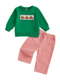 MQTIME  -  Baby Girl Christmas Outfit Reindeer Applique Ruffle Sleeve Top and Red Plaid Pants 2 Piece Set for Toddler Infant