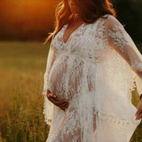  MQTIME  -  Boho Lace Matenrity Photo Shoot Long Dresses Tassels Pregnancy Photography Props Maxi Dresses