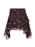  MQTIME  -  Temperament Vintage Polka Dot Print Irregular Design A-LINE Short Skirts