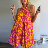 MQTIME  -  Summer Dress Woman 2025 Sexy Halter Sleeveless Loose Mini Dress Spring Floral Print A-Line Pleated Beach Dresses Mujer Vestidos