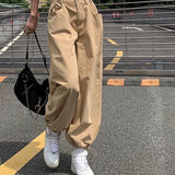 MQTIME  - Women Y2K Khaki Adjustable Waist Oversized Cargo Pants Loose  Fashion New Drawstring 90s Long Pant Fall Hip Hop Streetwear