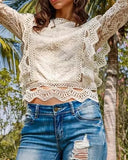 MQTIME  -  New Women's Sexy Hollow Out Long Sleeve Lace Shirt Top Temperament Commuting Female Fashion Elegant Translucent Blouses