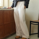 MQTIME  -  Fashion Straight Pants Double-Faced Fleece High Waisted Solid Wide Leg Trousers Winter Casual Street Commuting Women's Clothes