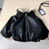  MQTIME  -  Coat Spring and Summer New Childrens Clothing Korean Style Boys and Girls Fashion Casual Hooded Leather Coat Simple