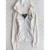 MQTIME  -  Fashion Casual Loose Zip Up Hoodie Thin Jacket American Vintage Number Print White Hooded Sweatshirt Top