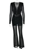 MQTIME  -  Sexy See Through Deep V-neck Women Jumpsuit Black Long Sleeve High Waist Jumpsuit Autumn Slim Elegant Party Clubwear