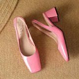 MQTIME  -  Square Toe Design Patent Leather Women Shoes Chunky Heels Summer Women's Pumps Slingbacks Candy Colors Sandals for Women WSH5310