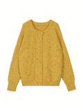  MQTIME  -  New Round Neck Button Knitted Long Sleeve Cardigan Fashion Elegant Items Top Winter Clothes Woman Soft Yellow Warm Sweater Coat