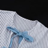 MQTIME  -  Women's Casual Striped 2 Piece-Set Shorts Contrast Bow Lace-Up Cardigan Loose Shorts Daily Party Fashion Female Sets New