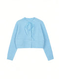 MQTIME  -  New Solid Button Tie Round Neck Knitted Jacket Autumn Women's Clothing Sweater Soft Blue Warm Long Sleeve Cardigan Tops Elegant
