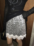 MQTIME  -  Sexy Silvery Sequin Mini Skirt Lace Patchwork Tight Hip Wrap Skirt for Women Summer Fashion Lady Party Club A-line Skirt