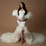 MQTIME  -  Ivory Mermaid Maternity Dresses for Photo Shoot Mixi Tulle Split Maternity Gowns Customized  Pregnancy Bathrobe Sleepwear