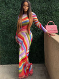 MQTIME  -  Colorful Stripe Maxi Dress Women Chic Off Shoulder Long Sleeve Tulle See Through Slim Dresses Summer Lady Vacation Robes