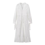 MQTIME  -  Embroidered White Lace Midi Dress Women 2 Pieces Suits Fashion Elegant Spring Summer Lady Dresses Boho Beach Style New Elegant