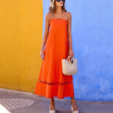 MQTIME  -  Sexy Off Shoulder Sleeveless Party Dress Summer Fashion Solid Color Hollow Vacation Dress Women High Waist Summer A-line Dresses