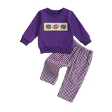 MQTIME  -  Infant Autumn Ensemble Striped Lion Applique Round Neck Pullover with Checkered Trousers 2 Piece Suit