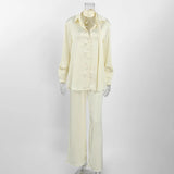 MQTIME  -  woman 2 piece set outfit Long-sleeved loose shirt and trousers two-piece set