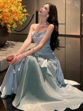 MQTIME  -  Women's Elegant Ruffles Long Dresses Fashion Spaghetti Strap Sleeveless Princess Party Dress Summer Slim Waist Casual Vestidos