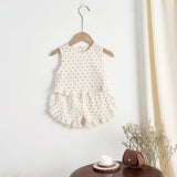 MQTIME  -  Summer girls' bow print sleeveless top and shorts set, baby's fresh and delicate lace full print 2-piece set