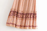 MQTIME  -  Women Bow Tassel Elastic Waist Wood Ears Ruffles Lace Swing Skirts Beach Holiday Orange Feather Floral Print Long Skirt