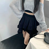 Mqtime Vintage Lace Stitching Solid Color All-match Cake Skirt Women Summer New High Waist Loose Casual Irregular A-line Skirt