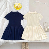  MQTIME  -  New Autumn Kids Princess Dress European American Style Baby Girls Knitting Dress Short Sleeved Solid Color Knitted Clothes