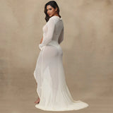 MQTIME  -  Maternity Dresses Photoshoot Outfit Long Sleeve Ruffle Showing Belly Baby Shower Dress Woman Pregnancy Clothes Photography Party