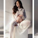 MQTIME  -  White Chiffon Maternity Photography Props Dress Sexy Transparent Tulle Off Shoulder Dress For Photo Shoot Pregnant Women