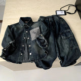 MQTIME  -  Boys Suit Spring and Summer New Childrens Clothes Boys Baby Foreign Cool and Handsome Wash Denim Two-piece Set Simple