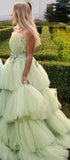 Mqtime Custom Made Layered Tulle Wedding Party Dresses Strapless Fluffy Tiered Tulle Prom Formal Dress Long Birthday Dress Event Gowns