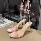 MQTIME  -  Luxury Bowknot Super High Heel Ankle Strap Sandals Women Summer Sexy Cross Strap Stilettos Sandals Woman Pink Wedding Shoes