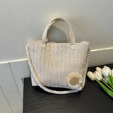 Mqtime Small clear fashion flower woven shoulder bag  retro minimalist square bag woven vegetable basket bag