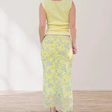 MQTIME  -  Women Holiday Outfits Fairycore Florals Print Lace-up A-line Skirts Y2K Aesthetic Slim Mesh Skirt Chic Beachwear Bottoms